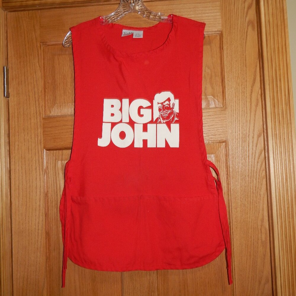 Vintage Red BIG JOHN Advertising Smock Apron Adult One Size